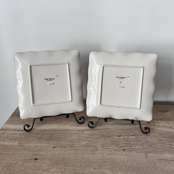 Red Poinsettia Floral Platters/Trays/Plates 8.75" Square Christmas & Stands - Picture 4 of 5